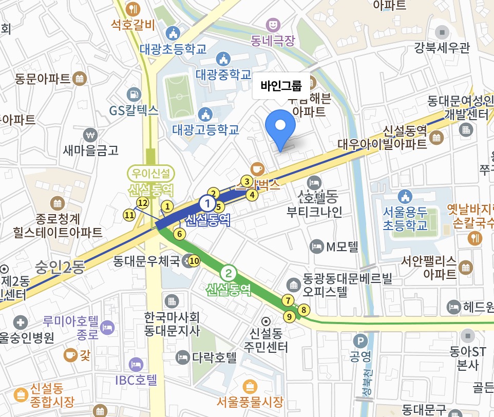 바인그룹 위치 지도 - 서울시 동대문구 왕산로 25